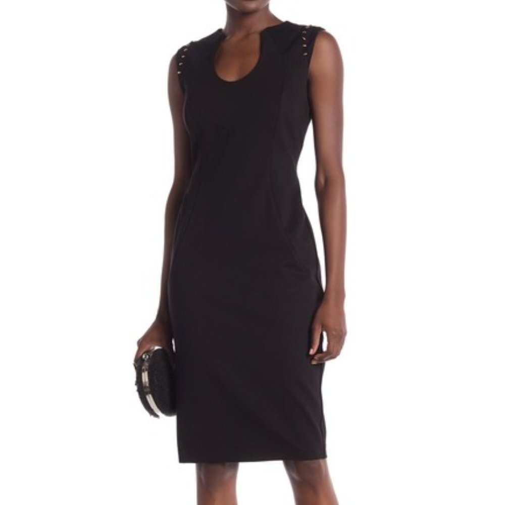 T Tahari Black Sleeveless Stud Ponte Dress